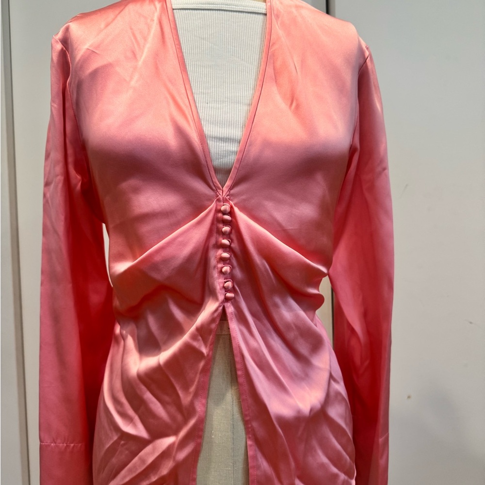 Pink 100% silk waist tie blouse - Picture 14 of 16